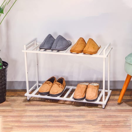 رف أحذية معدني 2 ادوار لون ابيض