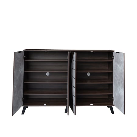 خزانة أحذية كبيرة 2 أقسام خشب ماليزي 5 ارفف بني غامق ورصاصي