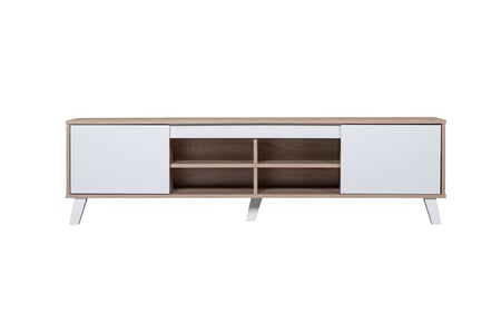 طاولة تلفزيون من الخشب الماليزي مع قاعدة قوية وثابتة وأدراج تخزين بالل