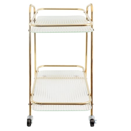 طاولة تقديم متنقلة 2 ارفف تخزين وقاعدة معدن - ذهبي