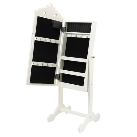 دولاب تنظيم الإكسسوار مع مرآة وإضاءة LED مزخرف بشكل جميل باللون الأبيض