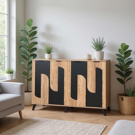 خزانة أحذية خشبية واسعة 2 اقسام 5 مستويات صناعة ماليزي - خشبي مع أسود