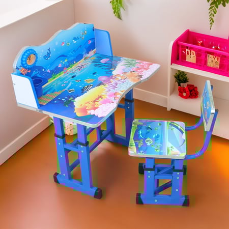 طاولة دراسية تعليمية للاولاد مع كرسي مصممة برسومات عالم البحار للاطفال