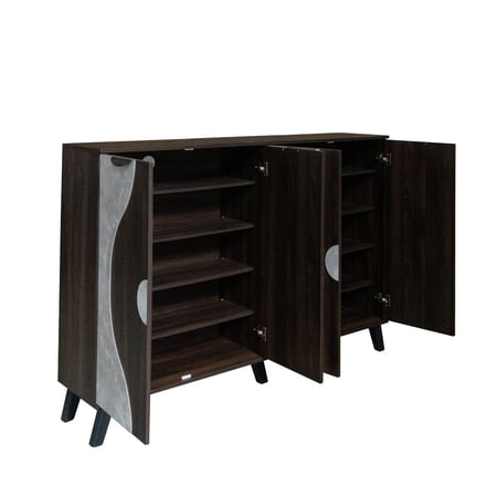 خزانة أحذية كبيرة قسمين 5 ارفف خشب ماليزي - بني غامق ورصاصي