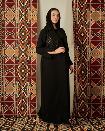 عباية سوداء كريب بليسيه فاخرة