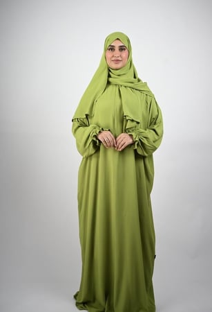 شرشف صلاة أخضر ليموني -سحاب واكمام مطاطية