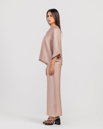 طقم كتان قطعتين - كافيه فاتح