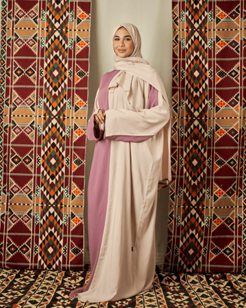 شرشف صلاة بلونين البيج و الوردي -سحاب