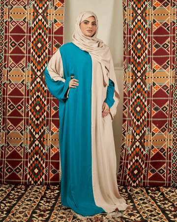 شرشف صلاة بلونين البيج والتركوازي الفاتح - سحاب