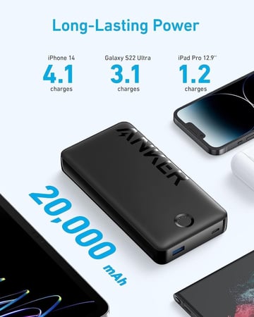 انكر باور بانك، شاحن مح II)، حزمة بطارية 20,000 mAh مع منفذين، شحن عالي السرعة 15 واط لهاتف ايفون وسامسونج جالمول 325 (باور كور 20 كيهكسي والمزيد، 20000 أمبير ساعة، الليثيوم، أسود