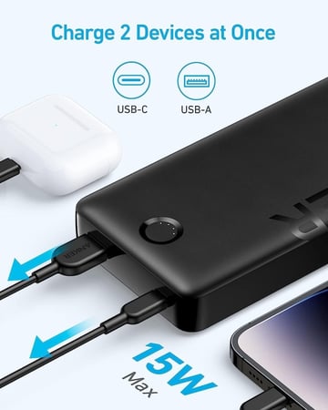 انكر باور بانك، شاحن مح II)، حزمة بطارية 20,000 mAh مع منفذين، شحن عالي السرعة 15 واط لهاتف ايفون وسامسونج جالمول 325 (باور كور 20 كيهكسي والمزيد، 20000 أمبير ساعة، الليثيوم، أسود