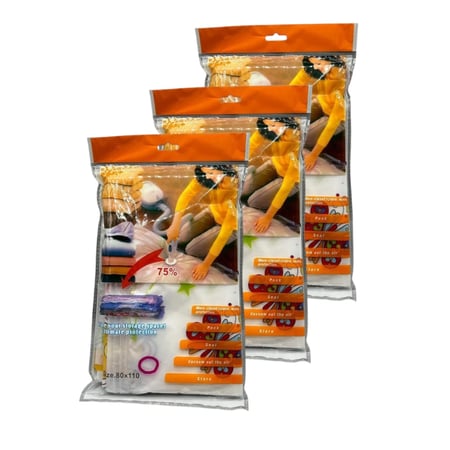 أكياس تخزين بتفريغ الهواء للملابس - مقاس 80×110 سم - 3 قطع