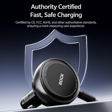 شاحن سيارة روك ROCK H30 مع كيبل تايب سي سحب (45 واط) - سريع الشحن
