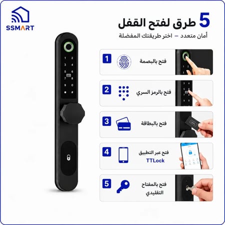 قفل ذكي TTLock بخمس طرق للفتح بالبصمة والرقم السري والبطاقة والتطبيق