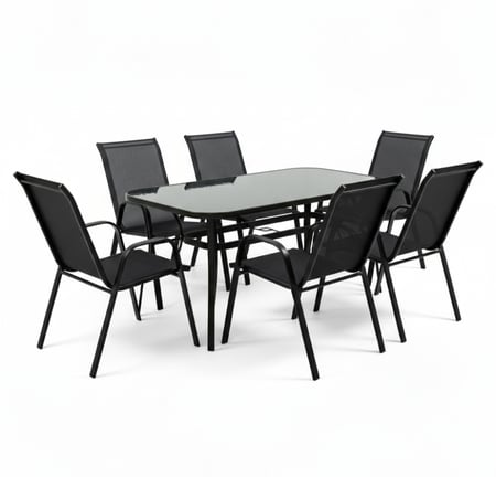 طاولة طعام خارجية "أويسس 6كرسي زجاج باللون الأسود الملكي