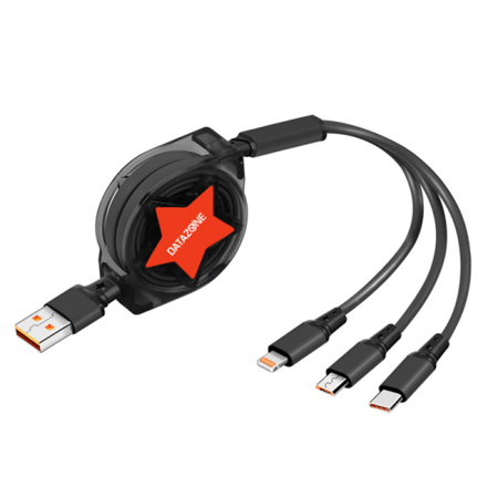 سلك شاحن 3 في 1 قابل للسحب، للأيفون والتايب سي والمايكرو الصغير  لون أزرق