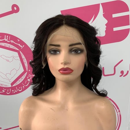 باروكه شعر طبيعى   طول18أنش كثافه 180 اسود طبيعى جذور اماميه فروه دانتيل