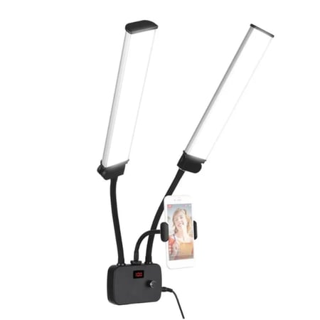 إضاءة تصوير  LED مرن مزدوج الذراعين للفيديو 3200/4500/5600 كلفن 3 اوضاع اضاءة 45 واط حامل موبايل للبث المباشر