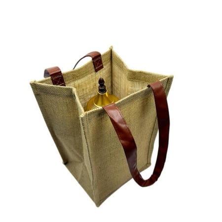 سلة تنزه خيش بحامل جلد بني فاخرة مقاس صغير 21*34*19 cm