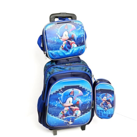 حقيبة مدرسية للأطفال بعجلات منفصلة مع حقيبة غداء و مقلمة سونك - 4 قطع