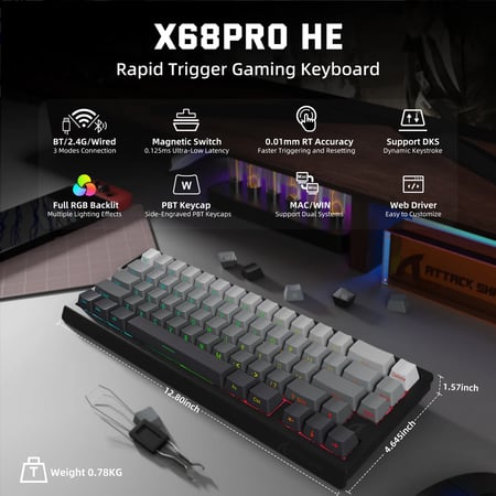 كيبورد - ATTACK SHARK X68PRO HE Wireless Rapid Trigger Keyboard Magnetic Switch
