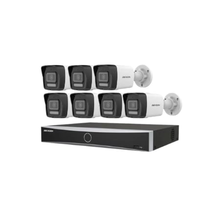 عرض عدد 7 كاميرا شبكية 8 ميجا IP مع جهاز تسجيل شبكي 8 قنوات 4k