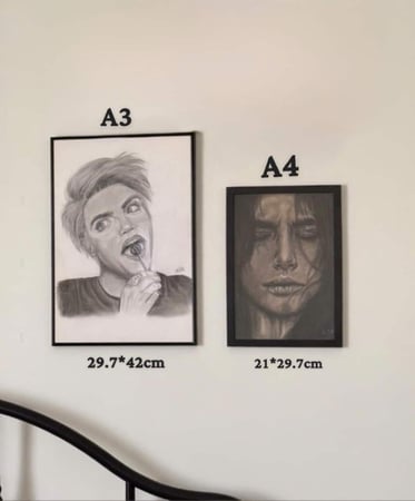 رسمة واقعية ملونة مقاس A4(21*29.7) مع إطار