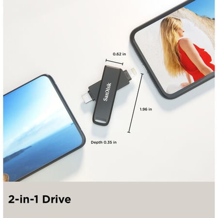 SanDisk iXpand Flash Drive Luxe 128GB - USB-C + Lightning