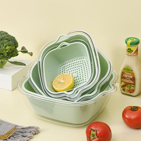 Factory direct drain basket eight-piece multi-functional kitchen plastic double-layer household basket wash basket large drain basket