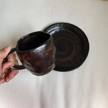 كوب سيراميك يدوي مع صحن