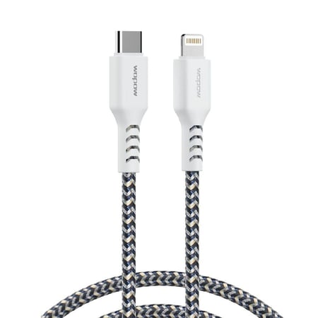 كيبل ايفون قماشي  ٢ متر لون أبيض من ووبو -FB-PD