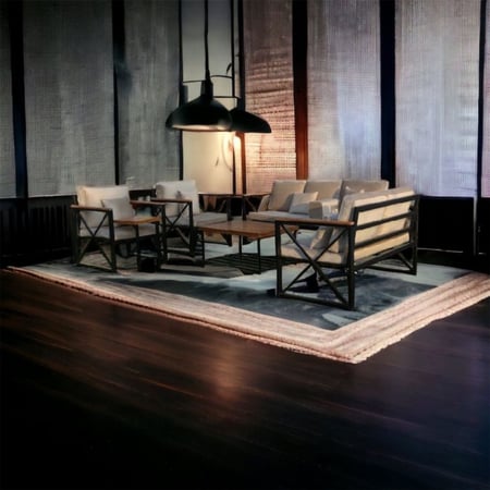 طقم كراسي خارجية حديد وخشب لون اسود