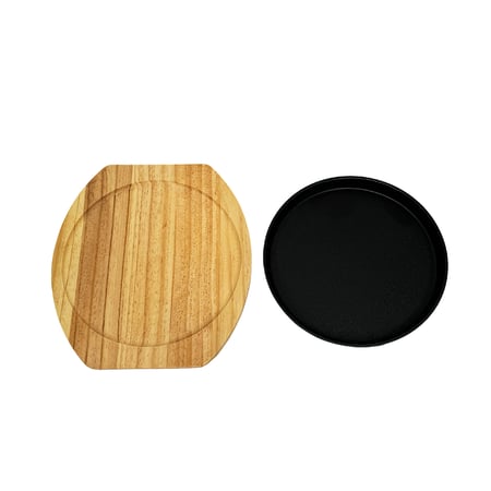 صحن زهر دائري اسود وقاعدة خشبية 26 سم