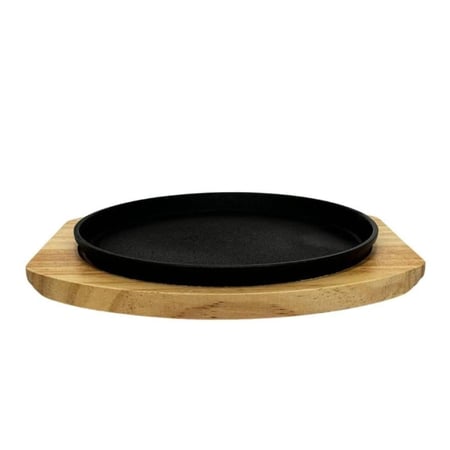 صحن زهر دائري اسود وقاعدة خشبية 26 سم