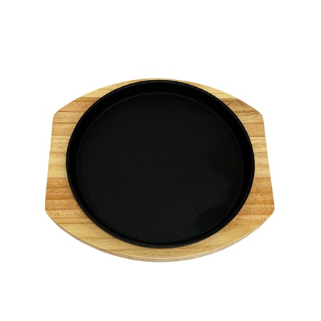 صحن زهر دائري اسود وقاعدة خشبية 26 سم