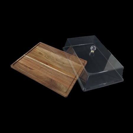 صينية كيك خشبية بغطاء اكريلك صغيرة