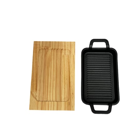 صاج زهر مستطيل اسود وقاعدة خشبية 22×13 سم