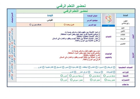 تحضير علوم رابع ابتدائي الفصل الثالث