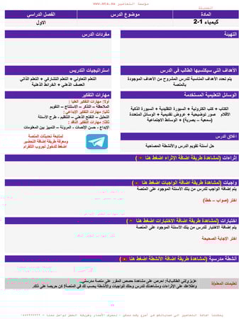 بوربوينت مادة كيمياء 1-2 ثاني ثانوي مسارات الفصل الدراسي الأول مدرستي