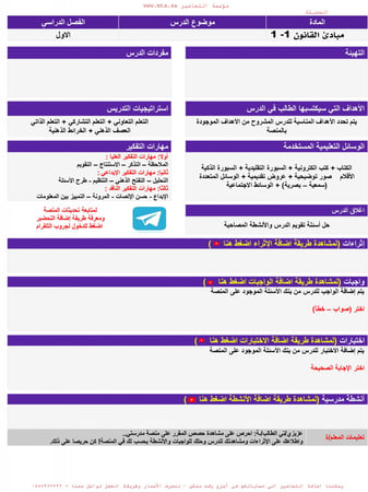 اثراءات مادة مبادئ القانون 1- 1 أول ثانوي مسارات الفصل الدراسي الأول م