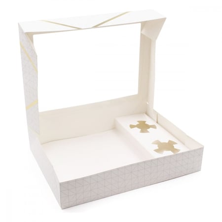 مجموعة (6) علب للفطائر والحلويات والتمريه بنافذة شفافة مع حامل لعلب الصوص