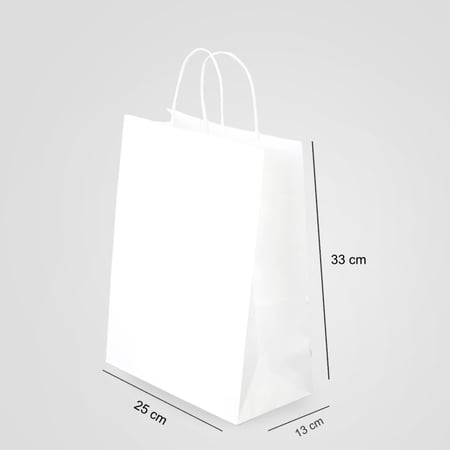 مجموعة ( 12) كيس ورق أبيض طولي الشكل بقاعدة  - 25*33 سم
