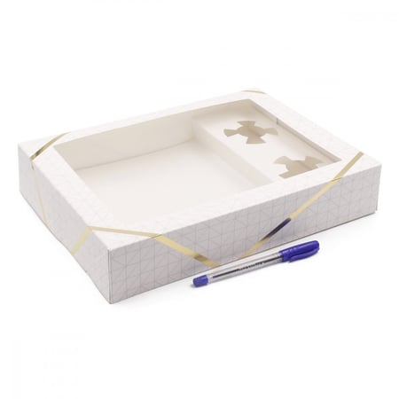 مجموعة (6) علب للفطائر والحلويات والتمريه بنافذة شفافة مع حامل لعلب الصوص