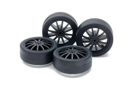 Low Friction Medium Dia. (26mm) Low-Profile Tires & Carbon Wheels (Fin) | إطارات منخفضة الاحتكاك، منخفضة الارتفاع، وعجلات كربونية بحجم متوسط (خطوط الزعانف)