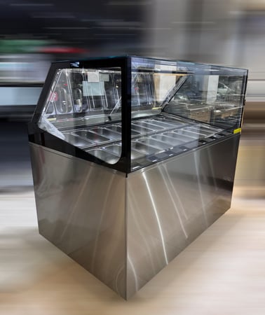 فريزر عرض ايس كريم 16 صحن - جيلاتو زجاج مضلع - ابواب سحاب كود 1040