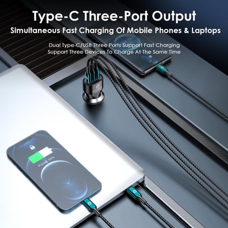 شاحن سيارة بقوة 60w مخرجين PD ومخرج USB من فون بلانت