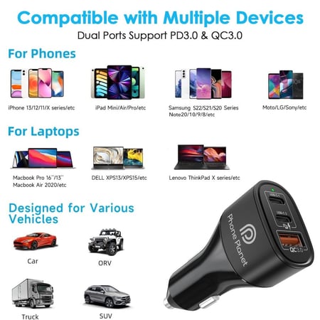 شاحن سيارة بقوة 60w مخرجين PD ومخرج USB من فون بلانت