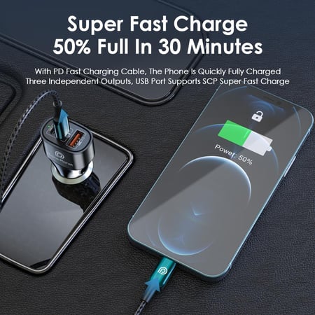 شاحن سيارة بقوة 60w مخرجين PD ومخرج USB من فون بلانت