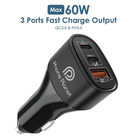 شاحن سيارة بقوة 60w مخرجين PD ومخرج USB من فون بلانت