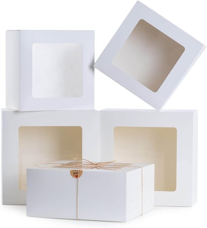 علب كيك ورقية بعدة مقاسات بنافذة شفافة